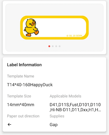 NB176 - NIIMBOT - D11 / D101 / D110 / H1S - R14X40MM - 160 LABELS PER ROLL - HAPPY DUCK DESIGN