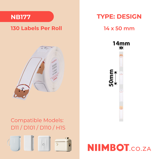 NB177 - NIIMBOT - D11 / D101 / D110 / H1S - RP14*50 - 130 LABELS PER ROLL - CUTE PUPPY DESIGN