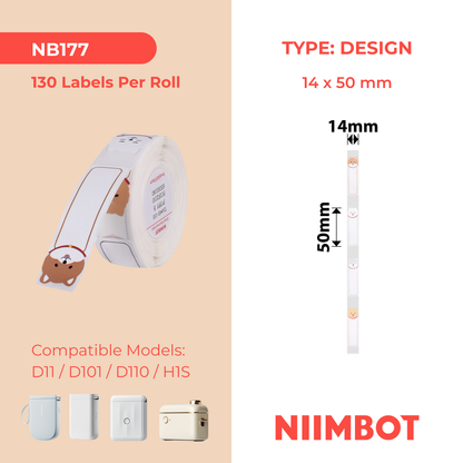 NB177 - NIIMBOT - D11 / D101 / D110 / H1S - RP14X50MM - 130 LABELS PER ROLL - CUTE PUPPY DESIGN