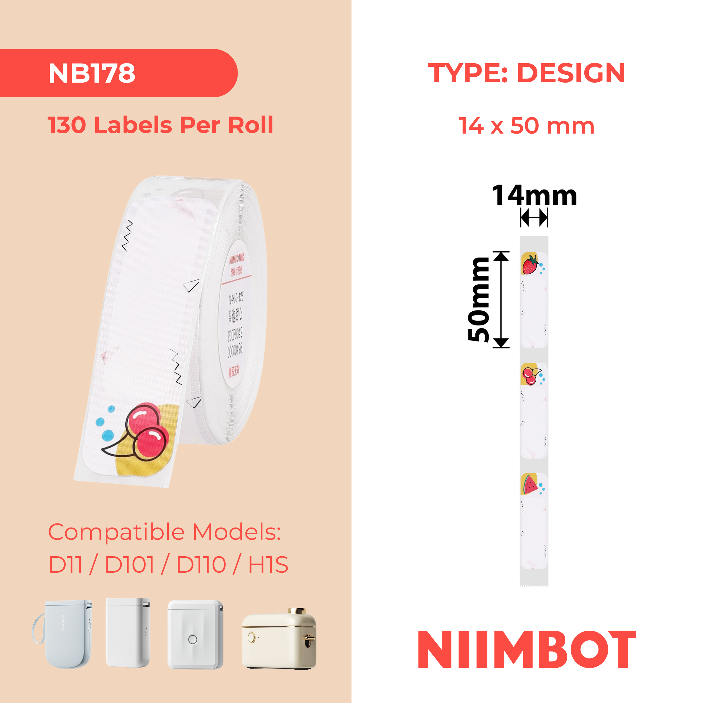 NIIMBOT - D11 / D101 / D110 / H1S - 14X50MM - 130 LABELS - SWEETFRUIT