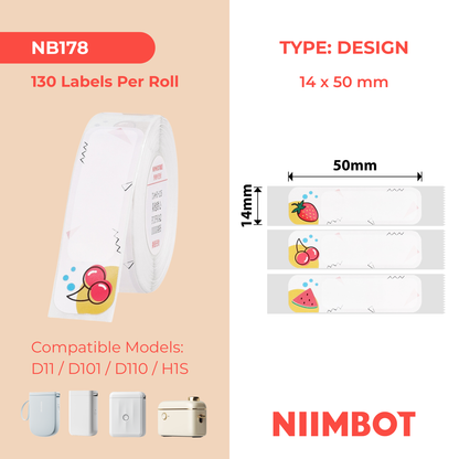 NB178 - Niimbot - D11 / D101 / D110 / H1S - 14x50mm - 125 Fruit Labels