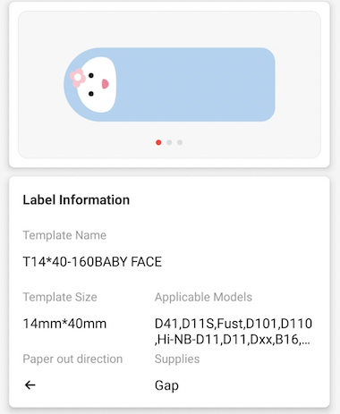NB179 - NIIMBOT - D11 / D101 / D110 / H1S - R14X40MM - 160 LABELS PER ROLL - BABY FACE DESIGN