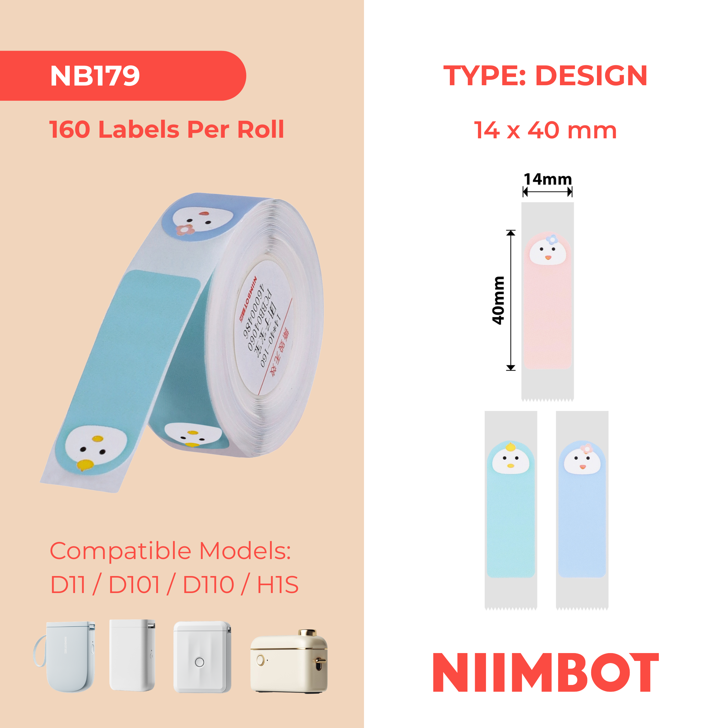 NB287 - Niimbot - D11 / D101 / D110 / H1S - 14x40mm - 155 Dumpling Baby Labels