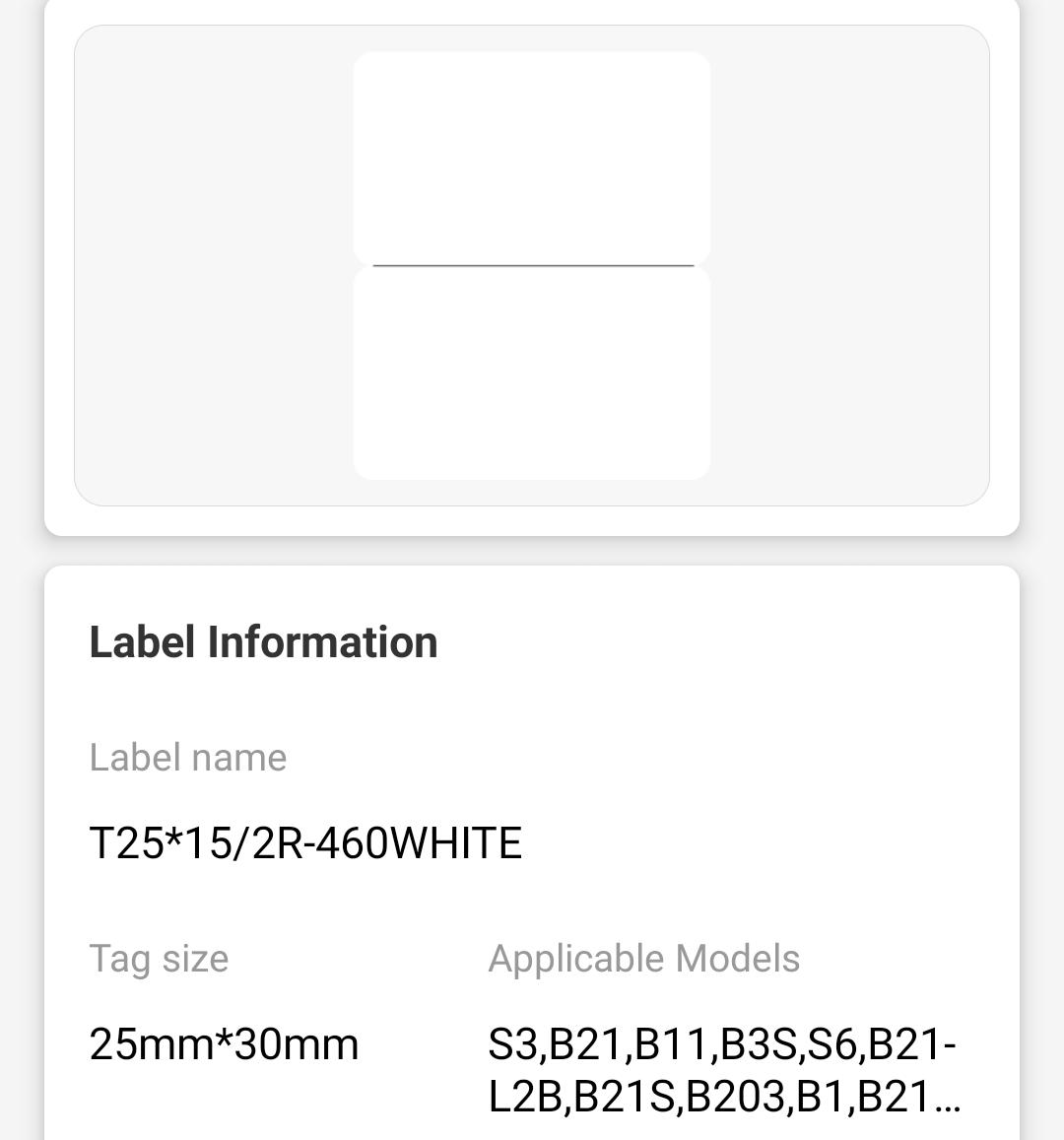 NB182 - NIIMBOT - B1 / B21 / B3S / B4 - T25X15MM/2 - 460 LABELS PER ROLL - WHITE