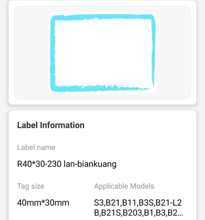 NB189 - Niimbot - B1 / B21 / B3S / B4 - 40x30mm - 230 Blue Border Labels