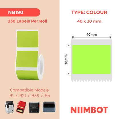 NB190 - NIIMBOT - B1 / B21 / B3S / B4 - 40X30MM - 230 LABELS PER ROLL - SOLID - GREEN
