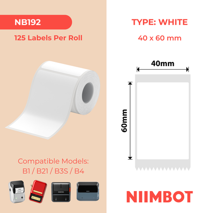 NIIMBOT - B Range - 40x60mm - White - 125 Labels