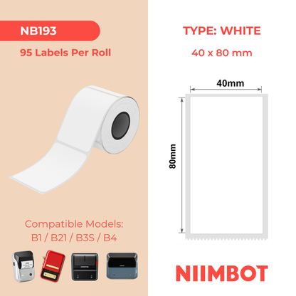 NIIMBOT - B Range - 40x80mm - White - 95 Labels
