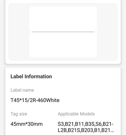 NB194 - NIIMBOT - B1 / B21 / B3S / B4 - T45X15MM/2R - 460 LABELS PER ROLL - WHITE