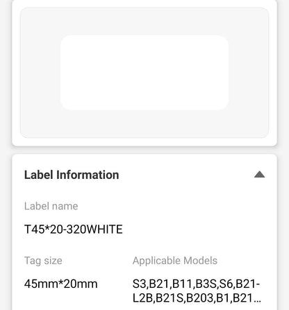 NB195 - NIIMBOT - B1 / B21 / B3S / B4 - 45X20MM - 320 LABELS PER ROLL - WHITE