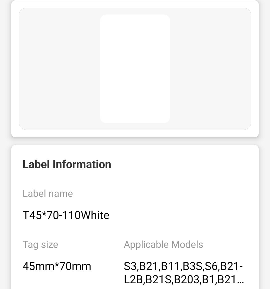 NB197 - NIIMBOT - B1 / B21 / B3S - 45*70MM - 110 LABELS PER ROLL - WHITE