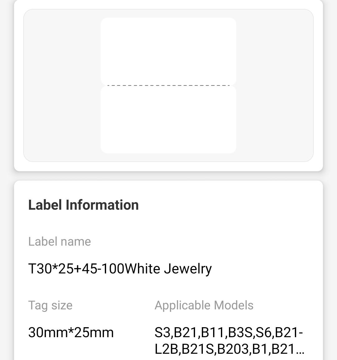 NB205 - NIIMBOT - B1 / B21 / B3S / B4 - T30X70MM (30X25+45) - 100 LABELS PER ROLL - WHITE - CABLE
