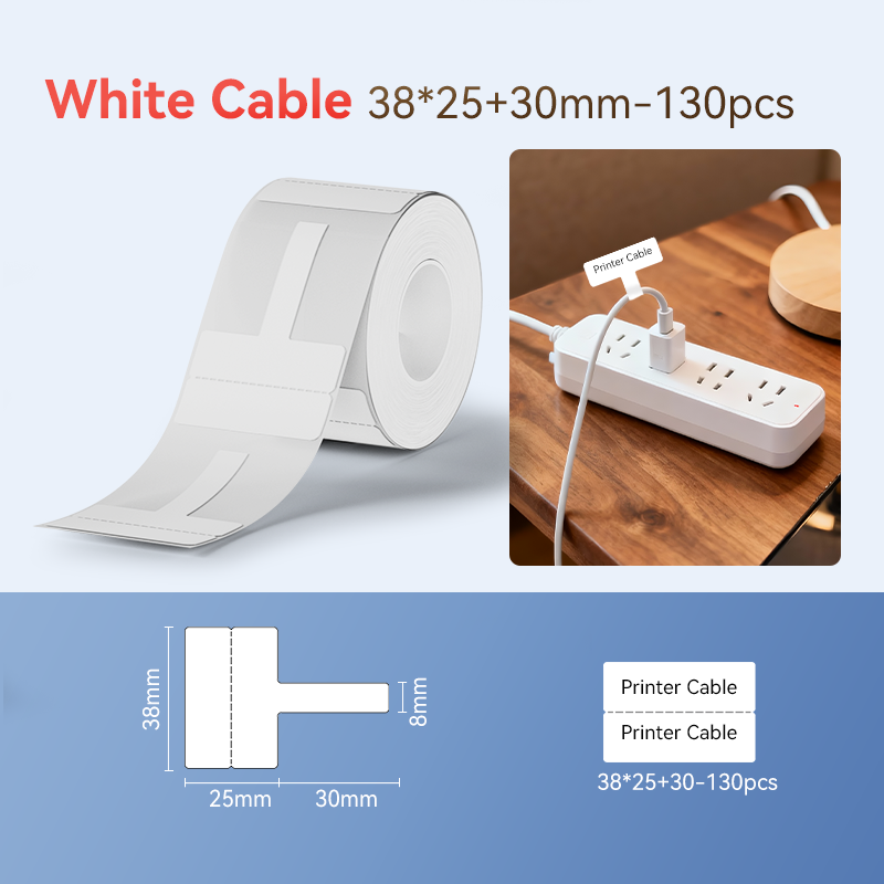 NB203 - NIIMBOT - B1 / B21 / B3S / B4 - T38X25+30MM - 130 LABELS PER ROLL - CABLE / JEWELLERY - WHITE