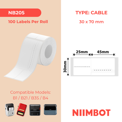 NIIMBOT - B Range - 30x70mm - White Cable - 100 Labels