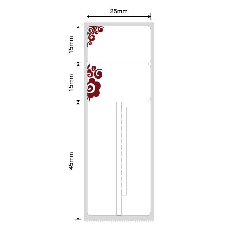 NB206 - NIIMBOT - B1 / B21 / B3S - R02T - 25*75MM (25*30+45) - 100 LABELS PER ROLL - DEEP RED DESIGN