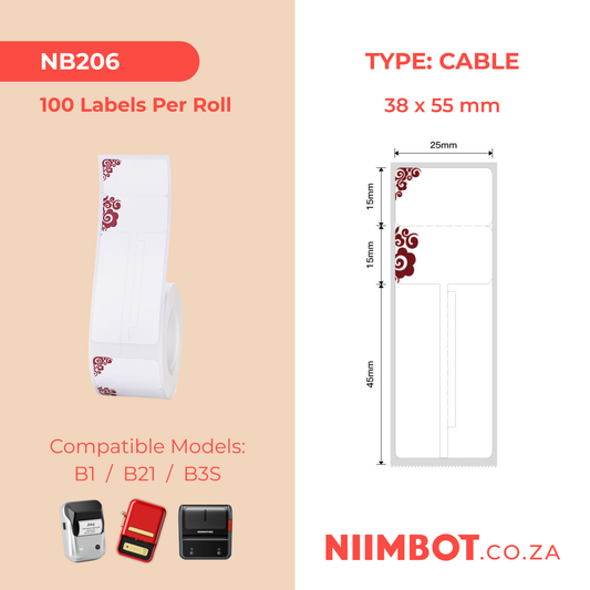 NB206 - NIIMBOT - B1 / B21 / B3S - R02T - 25X75MM (25X30+45) - 100 LABELS PER ROLL - DEEP RED DESIGN