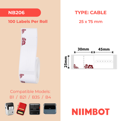 NB206 - NIIMBOT - B1 / B21 / B3S / B4 - 25X75MM - 100 RED CLOUD JEWELLERY LABELS