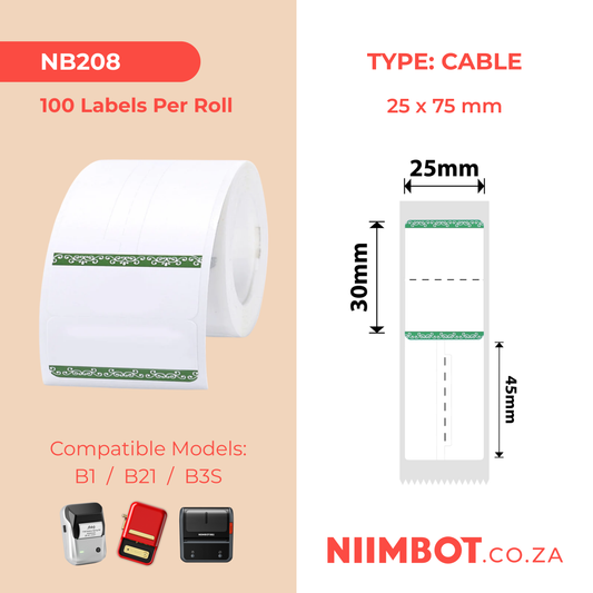 NB208 - NIIMBOT - B1 / B21 / B3S - 25X30+45MM - RING - 100 LABELS PER ROLL - GREEN BORDER DESIGN
