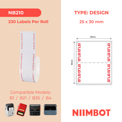 NB210 - NIIMBOT - B1 / B21 / B3S / B4 - 25X30MM - 230 LABELS PER ROLL - DEEP RED DESIGN