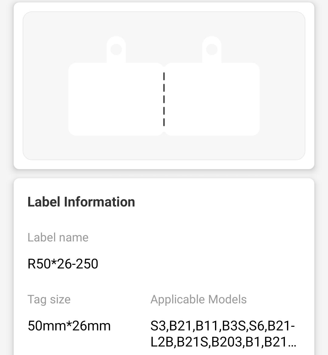 NB211 - NIIMBOT - B1 / B21 / B3S / B4 - 50X26MM - 250 LABELS PER ROLL - WHITE WITH HOLE