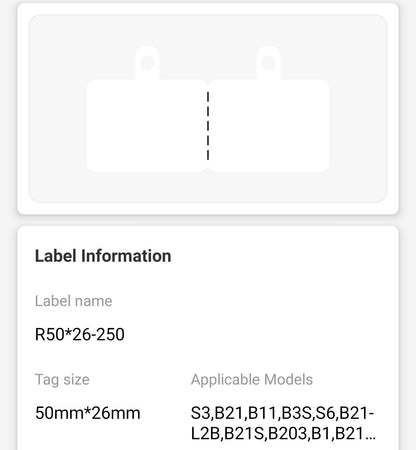 NB211 - NIIMBOT - B1 / B21 / B3S / B4 - 50X26MM - 250 LABELS PER ROLL - WHITE WITH HOLE