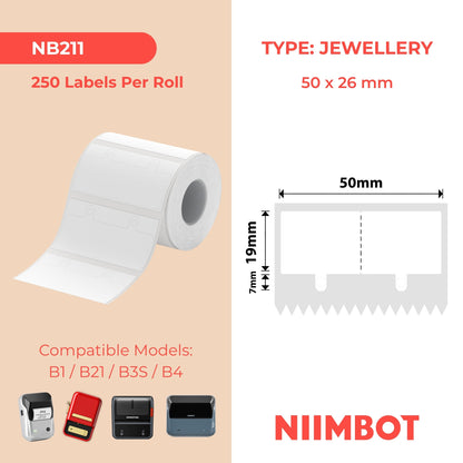 NIIMBOT - B Range - 50x26mm - White Jewellery With Hole - 250 Labels