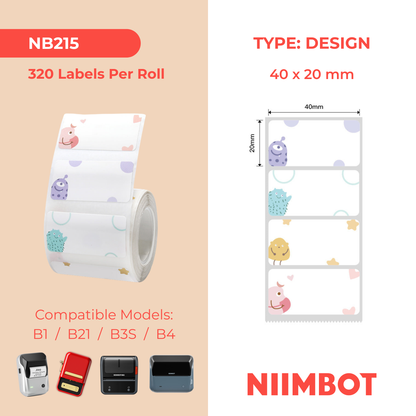 NB215 - NIIMBOT - B1 / B21 / B3S / B4 - T40X20MM - 320 LABELS PER ROLL - MONSTER DESIGN