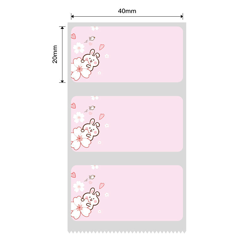 NB219 - NIIMBOT - B1 / B21 / B3S - 40X20MM - 320 THERMAL LABELS - PINK RABBIT DESIGN