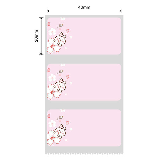 NB219 - NIIMBOT - B1 / B21 / B3S - 40X20MM - 320 THERMAL LABELS - PINK RABBIT DESIGN