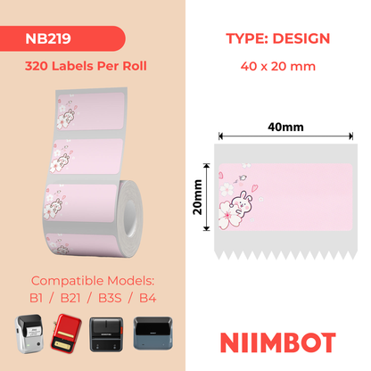 NB219 - Niimbot - B1 / B21 / B31 / B3S / B4 - 40x20mm - 320 Pink Rabbit Labels