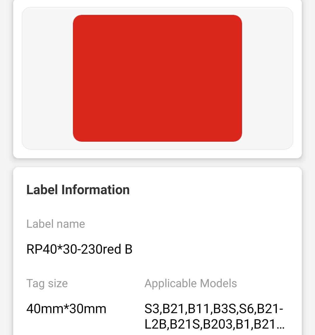 NB221 - NIIMBOT - B1 / B21 / B3S / B4 - T40X30MM - 230 LABELS PER ROLL - SOLID - RED