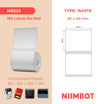 NB223 - NIIMBOT - B1 / B21 / B3S / B4 - 50X40MM - 180 LABELS PER ROLL - WHITE