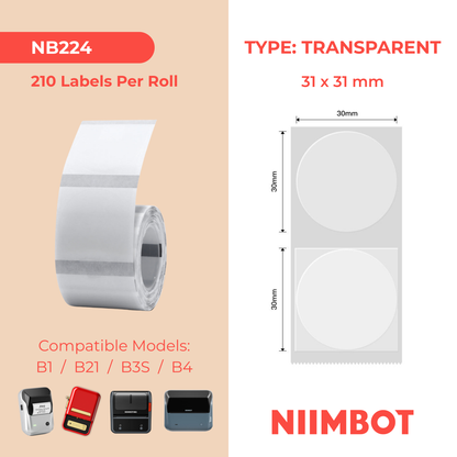 NB224 - NIIMBOT - B1 / B21 / B3S / B4 - TT31X31MM - 210 LABELS PER ROLL - ROUND - TRANSPARENT