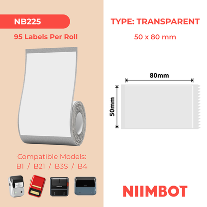NB225 - Niimbot - B1 / B21 / B31 / B3S / B4 - 50x80mm - 95 Transparent Labels