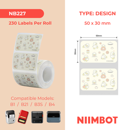 NB227 - NIIMBOT - B1 / B21 / B3S / B4 - 50X30MM - 230 LIGHT YELLOW THERMAL LABELS - DUCK DESIGN