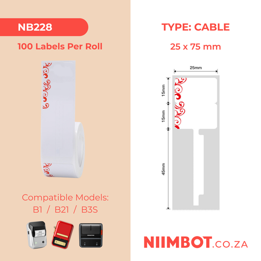 NB228 - NIIMBOT - B1 / B21 / B3S - R02T - 25X75MM (25x30+45) - 100 LABELS PER ROLL - RED PATTERN DESIGN