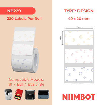 NB229 - NIIMBOT - B1 / B21 / B3S / B4 - T40X20MM - 320 LABELS PER ROLL - FRUIT SHADING DESIGN