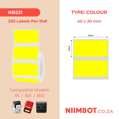 NB231 - NIIMBOT - B1 / B21 / B3S / B4 - 40X20MM - 320 YELLOW THERMAL LABELS