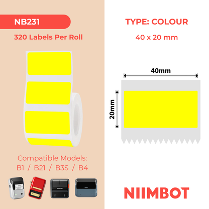 NB231 - Niimbot - B1 / B21 / B31 / B3S / B4 - 40x20mm - 320 Yellow Thermal Labels