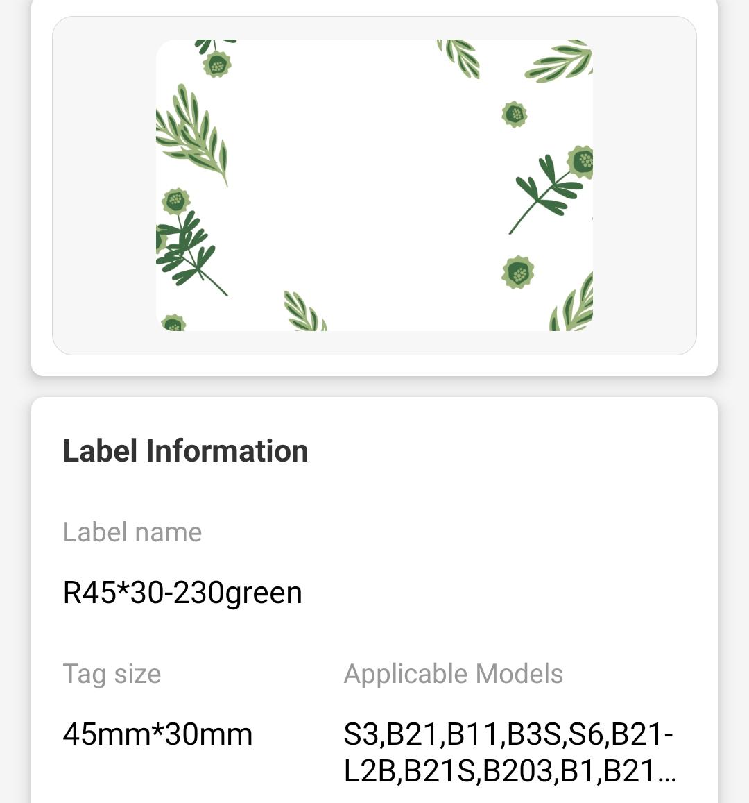 NB232 - NIIMBOT - B1 / B21 / B3S / B4 - 45X30MM - 230 LABELS PER ROLL - PLANT DESIGN