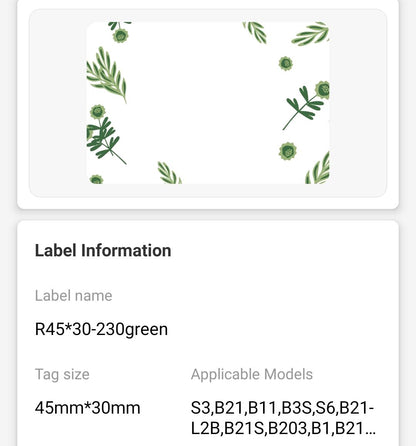 NB232 - NIIMBOT - B1 / B21 / B3S / B4 - 45X30MM - 230 LABELS PER ROLL - PLANT DESIGN