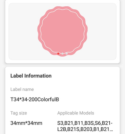 NB233 - NIIMBOT - B1 / B21 / B3S / B4 - 34X34MM - 200 WAVY ROUND PINK, YELLOW & BLUE LABELS