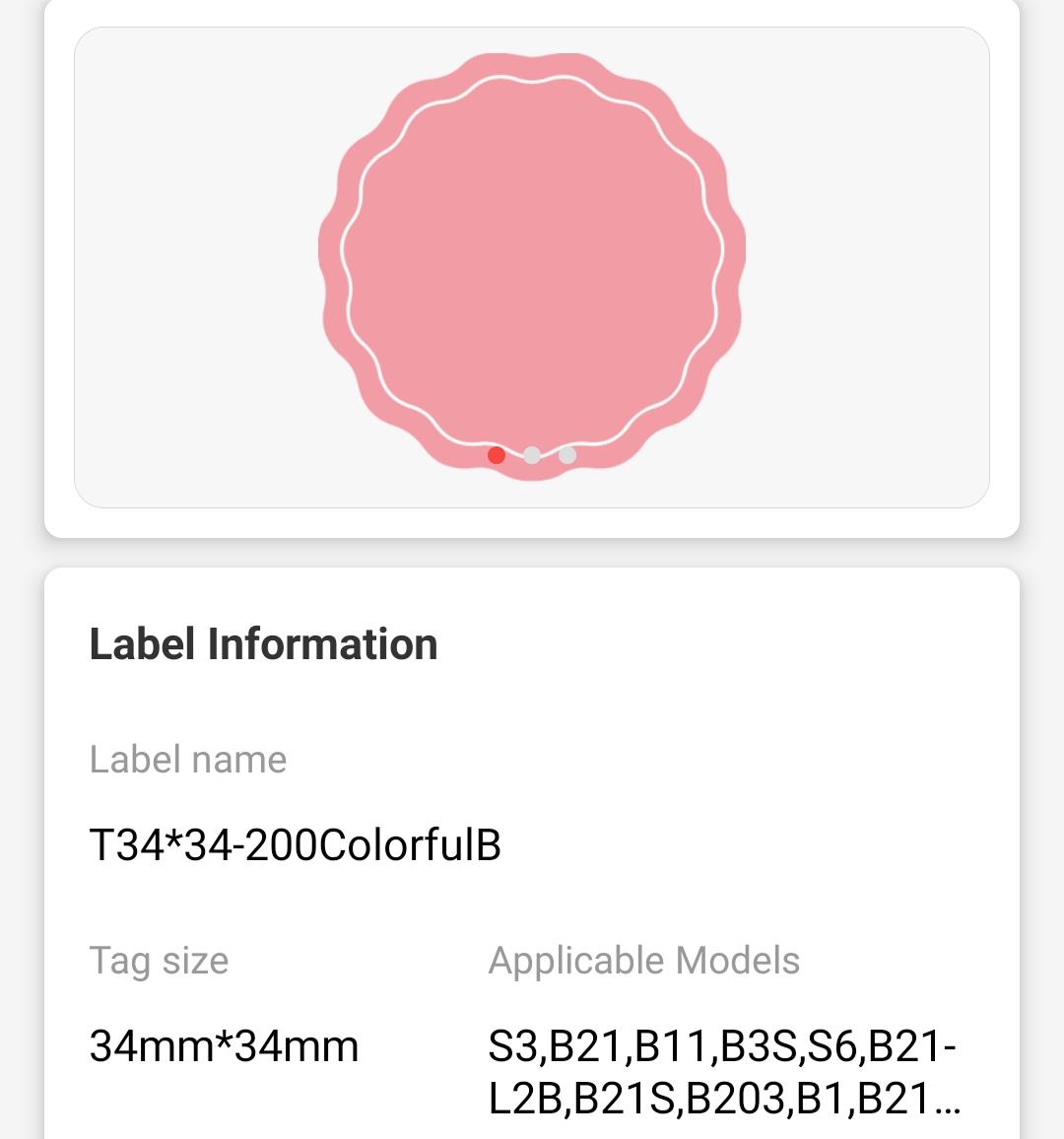 NB233 - NIIMBOT - B1 / B21 / B3S - T34X34MM - 200 WAVY ROUND THERMAL LABELS - PINK, YELLOW AND BLUE