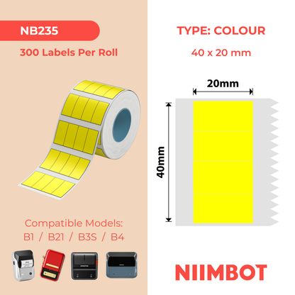 NB235 - Niimbot - B1 / B21 / B31 / B3S / B4 - 10x20mm/4R - 1,200 Yellow 4 Split Labels