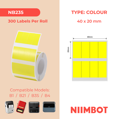 NB235 - NIIMBOT - B1 / B21 / B3S / B4 - 40X20MM - (10X20X4) - 300 THERMAL LABELS - YELLOW