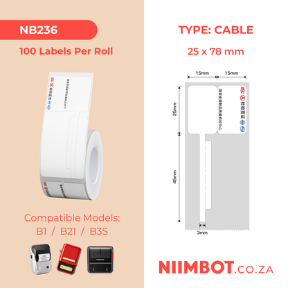 NB236 - NIIMBOT - B3S ONLY - R02F - 30X70MM (30X25+40X3) - 100 THERMAL LABELS - CHINESE CABLE DESIGN