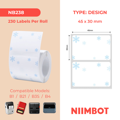 NB238 - NIIMBOT - B1 / B21 / B3S / B4 - 45X30MM - 230 LABELS PER ROLL - SNOW BLUE DESIGN