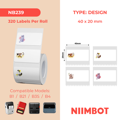 NB239 - Niimbot - B1 / B21 / B31 / B3S / B4 - 40x20mm - 320 Cat Labels