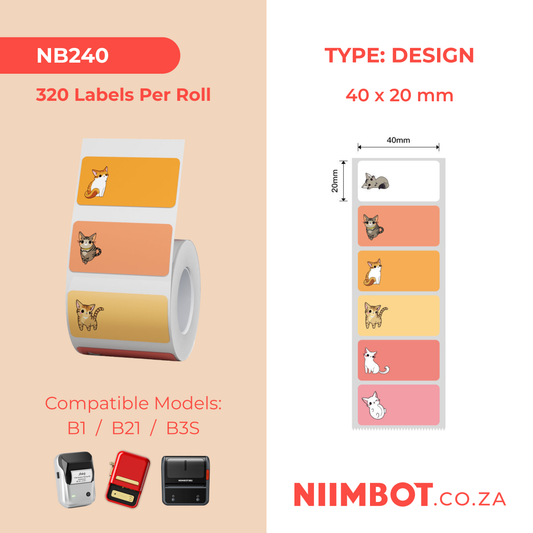 NB240 - NIIMBOT - B1 / B21 / B3S - 40X20MM - 320 RED/ORANGE THERMAL LABELS - CAT DESIGN