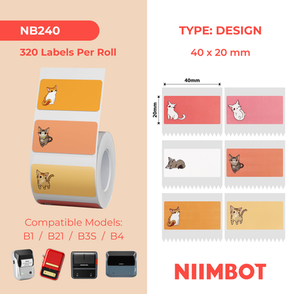 NB240 - Niimbot - B1 / B21 / B31 / B3S / B4 - 40x20mm - 320 Cat Labels